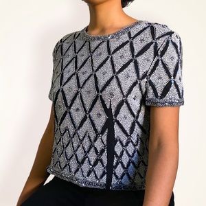 SOLD • Vintage 70-80’s Beaded Glamour Chiffon Box Top M L